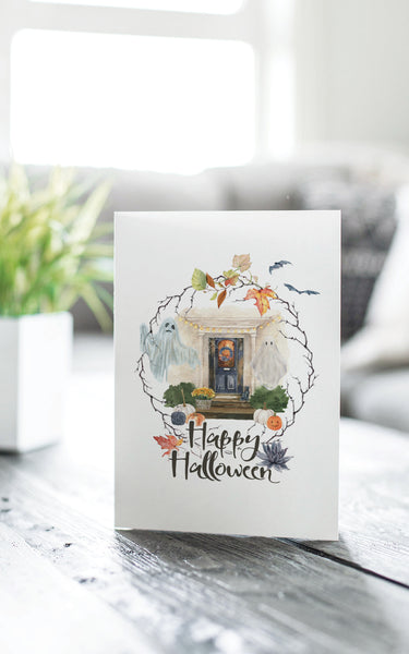 Decorated Fall Porch A7 Halloween Card