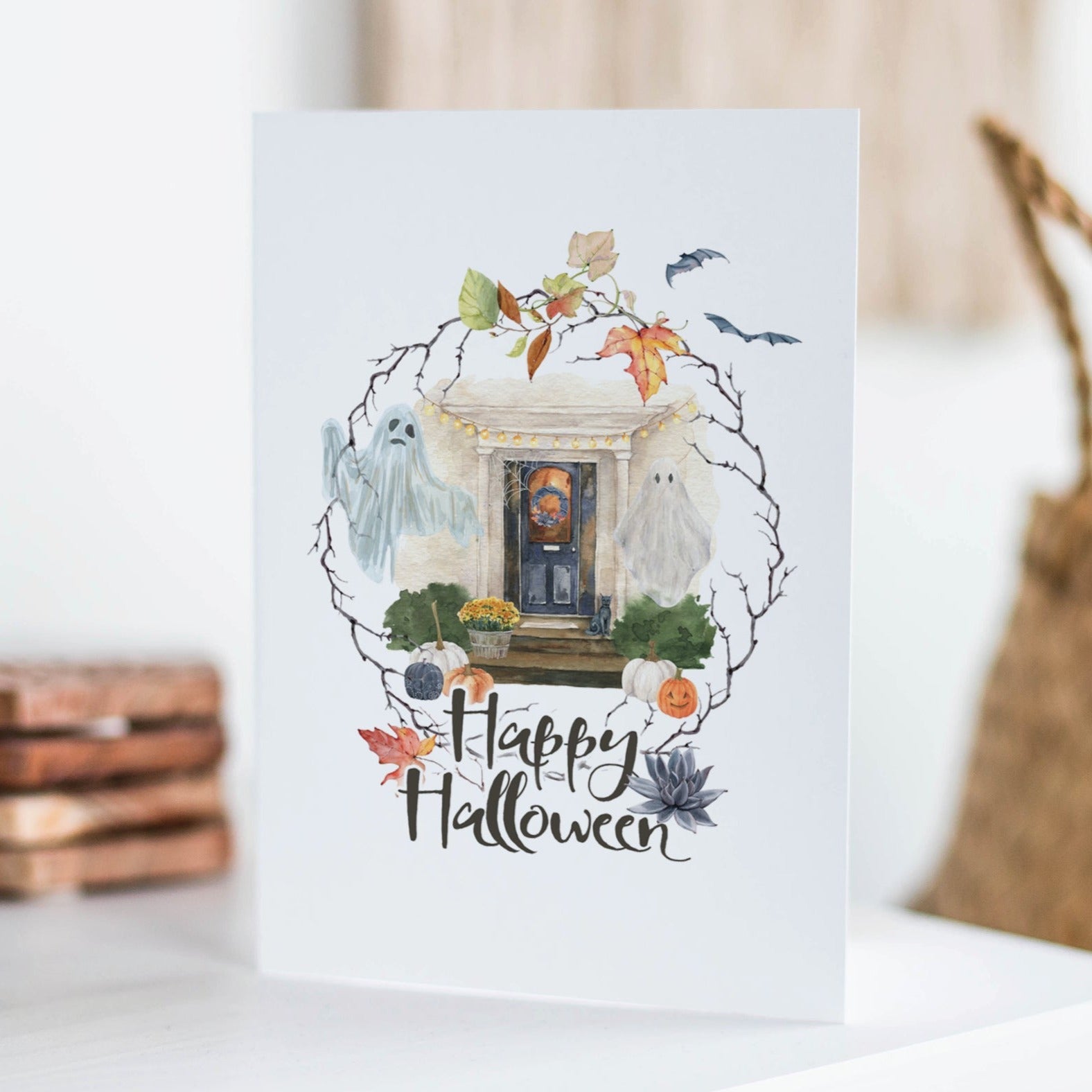 Decorated Fall Porch A7 Halloween Card
