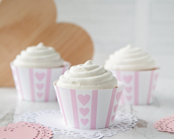 Hearts & Stripes Cupcake Wrappers - Pink