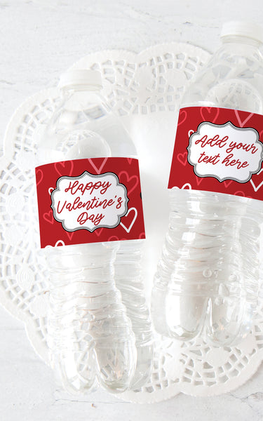 Water Bottle Labels - Red Hearts