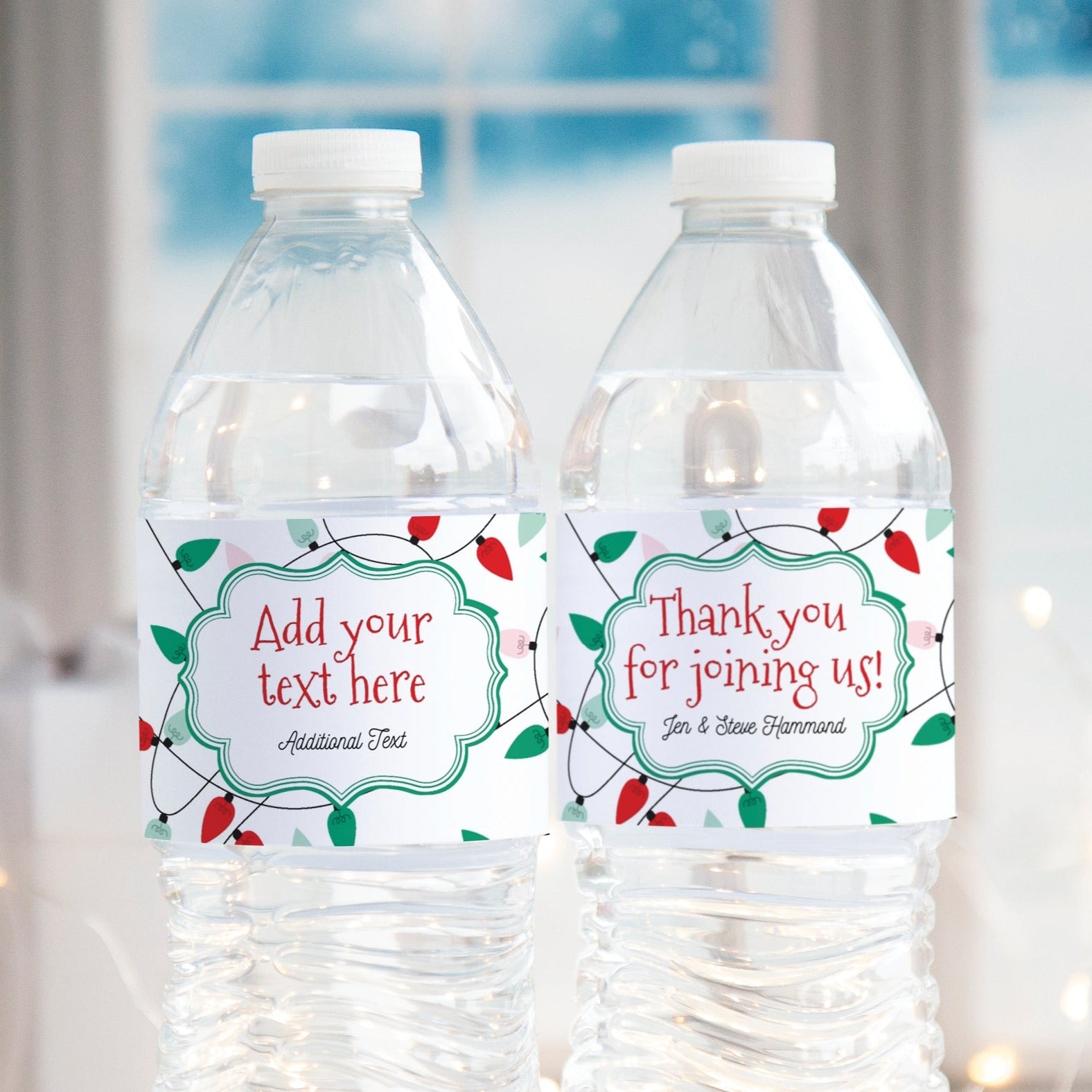 String Lights Christmas Water Bottle Label