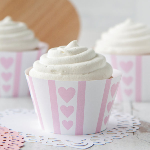 Hearts & Stripes Cupcake Wrappers - Pink