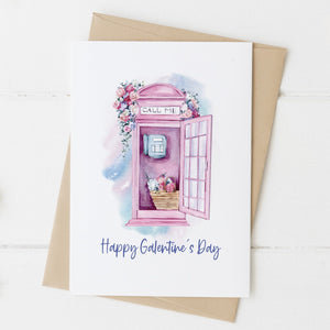 Galentine's Day Greeting Card - Pink Phone Booth - Greengate Images