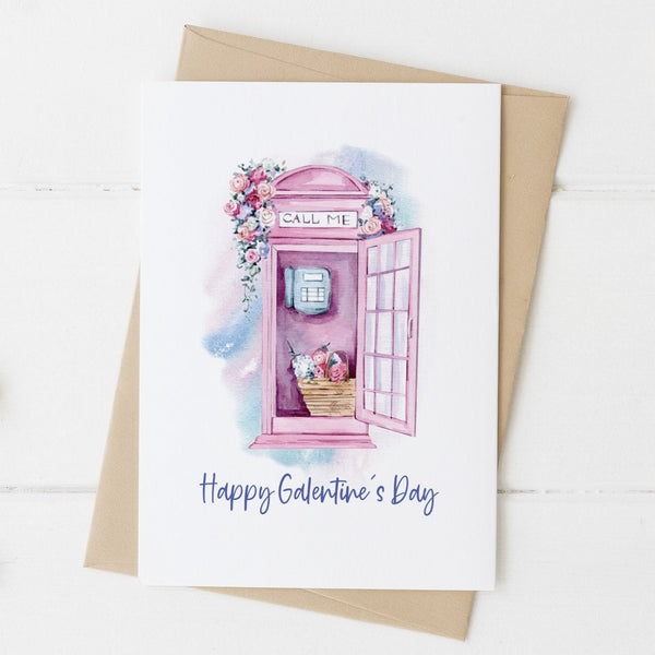 Galentine's Day Greeting Card - Pink Phone Booth