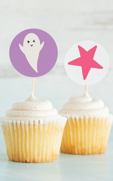 Ghosts and Stars 2" Circle Cupcake Toppers - Greengate Images