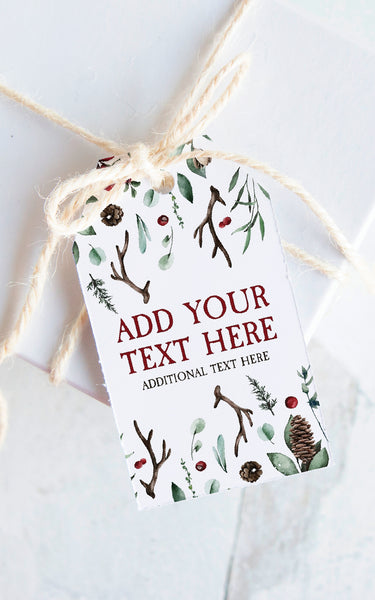 Antlers and Greenery Christmas Gift Tag
