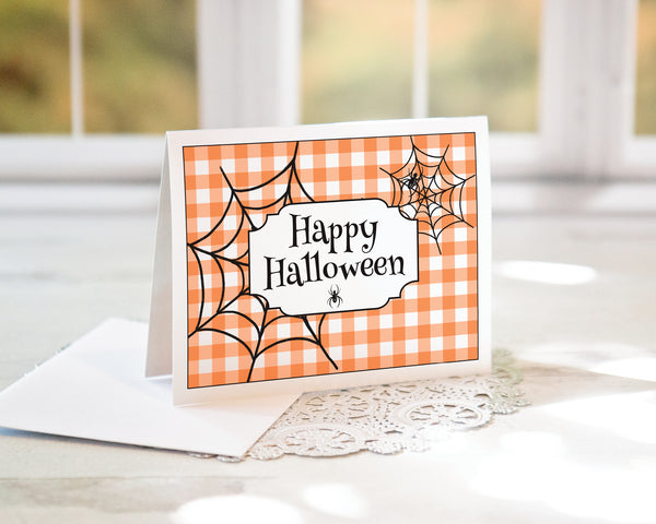 Gingham and Spiderwebs A2 Halloween Card