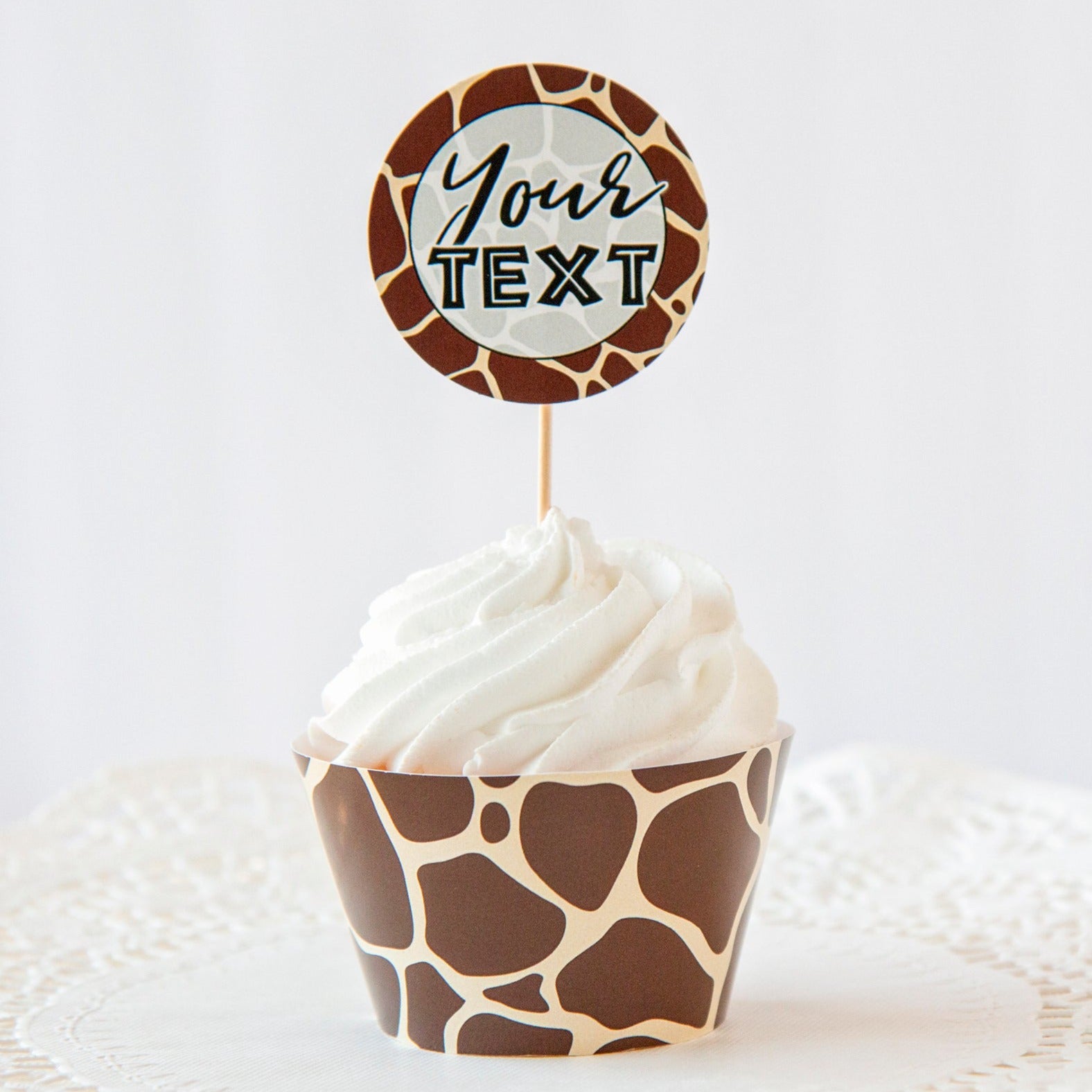 Giraffe Print Cupcake Wrappers + Toppers