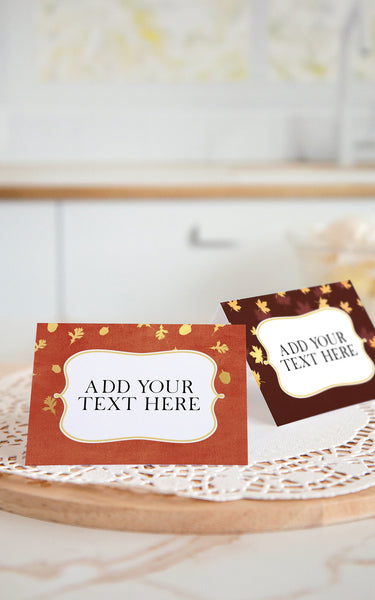 Fall Gold Leaf Place Cards Duo - Orange and Brown - Greengate Images