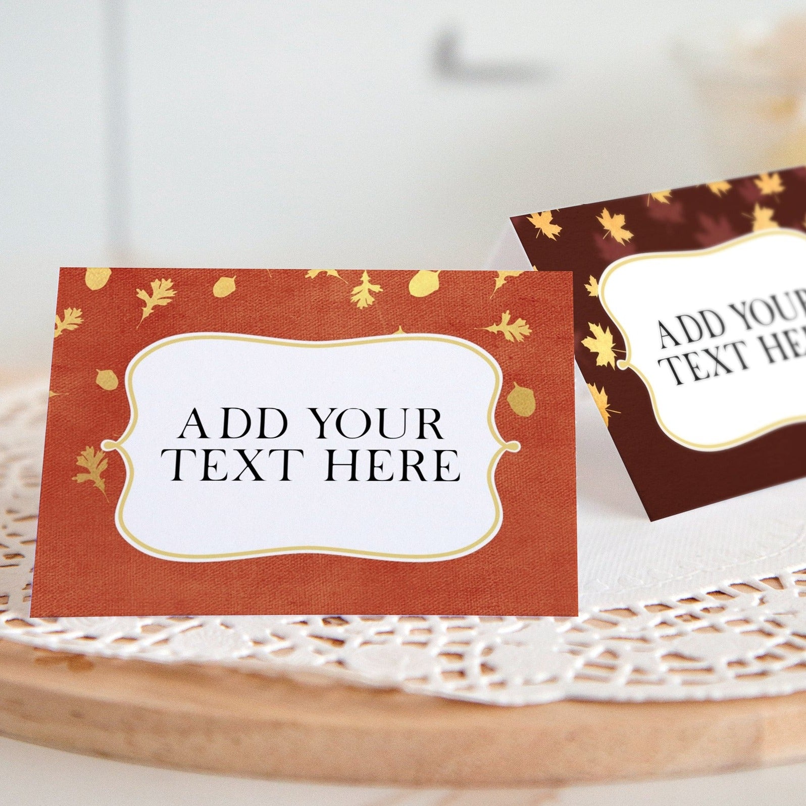 Fall Gold Leaf Place Cards Duo - Orange and Brown
