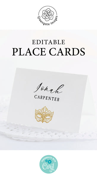 Gold Masquerade Place Cards