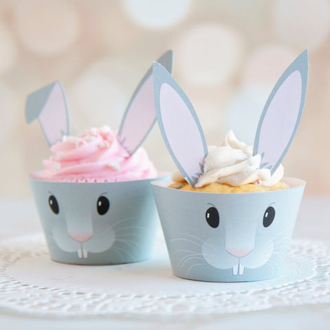 Bunny Cupcake Wrappers + Toppers - Gray