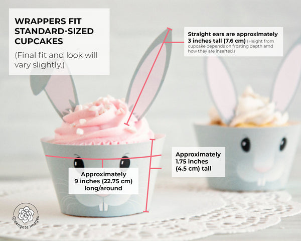 Bunny Cupcake Wrappers + Toppers - Gray