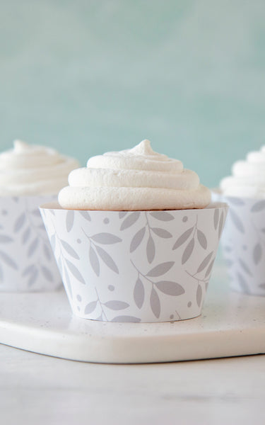 Gray and White Leaf Cupcake Wrappers