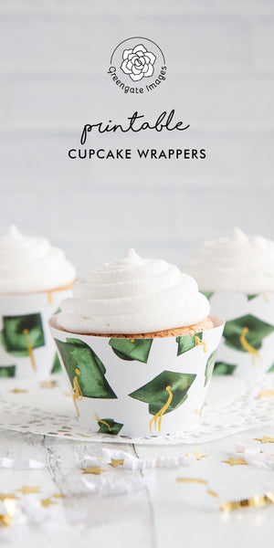Green Graduation Cupcake Wrapper - Flying Caps