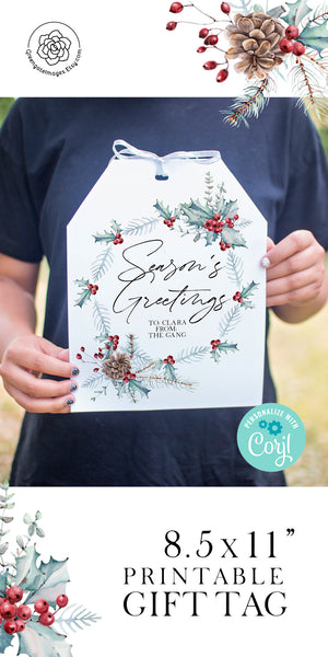 Giant XL Christmas Gift Tag - Season's Greetings Holly Wreath