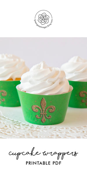Fleur-de-lis Cupcake Wrapper - Green