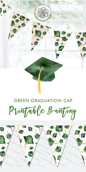 Green Graduation Bunting - Flying Caps