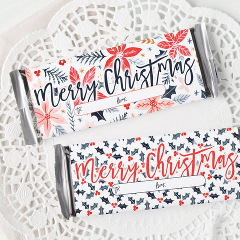 Christmas Candy Bar Wrapper Duo - Poinsettias and Holly