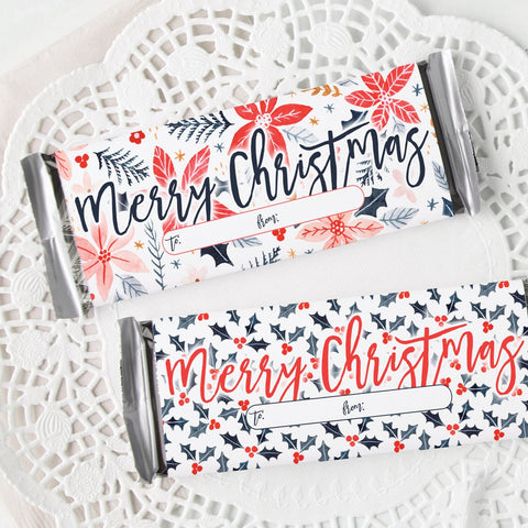 Christmas Candy Bar Wrapper Duo - Poinsettias and Holly - Greengate Images