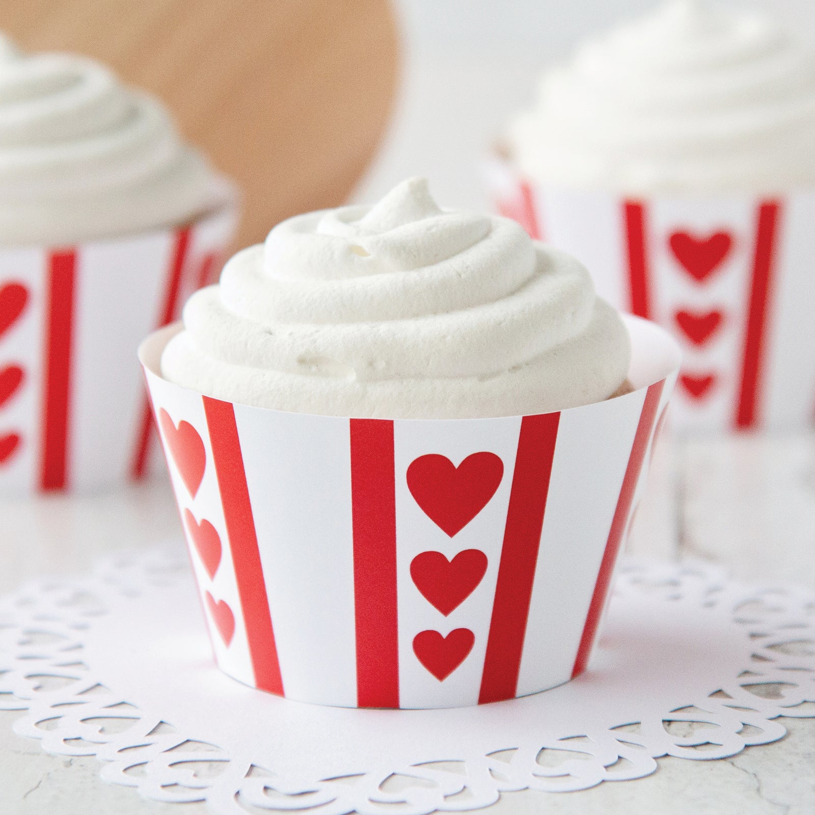 Hearts & Stripes Cupcake Wrappers - Red
