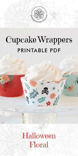 Floral Skull Halloween Cupcake Wrappers