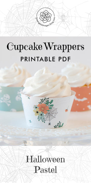 Pastel Floral Halloween Cupcake Wrappers - Greengate Images