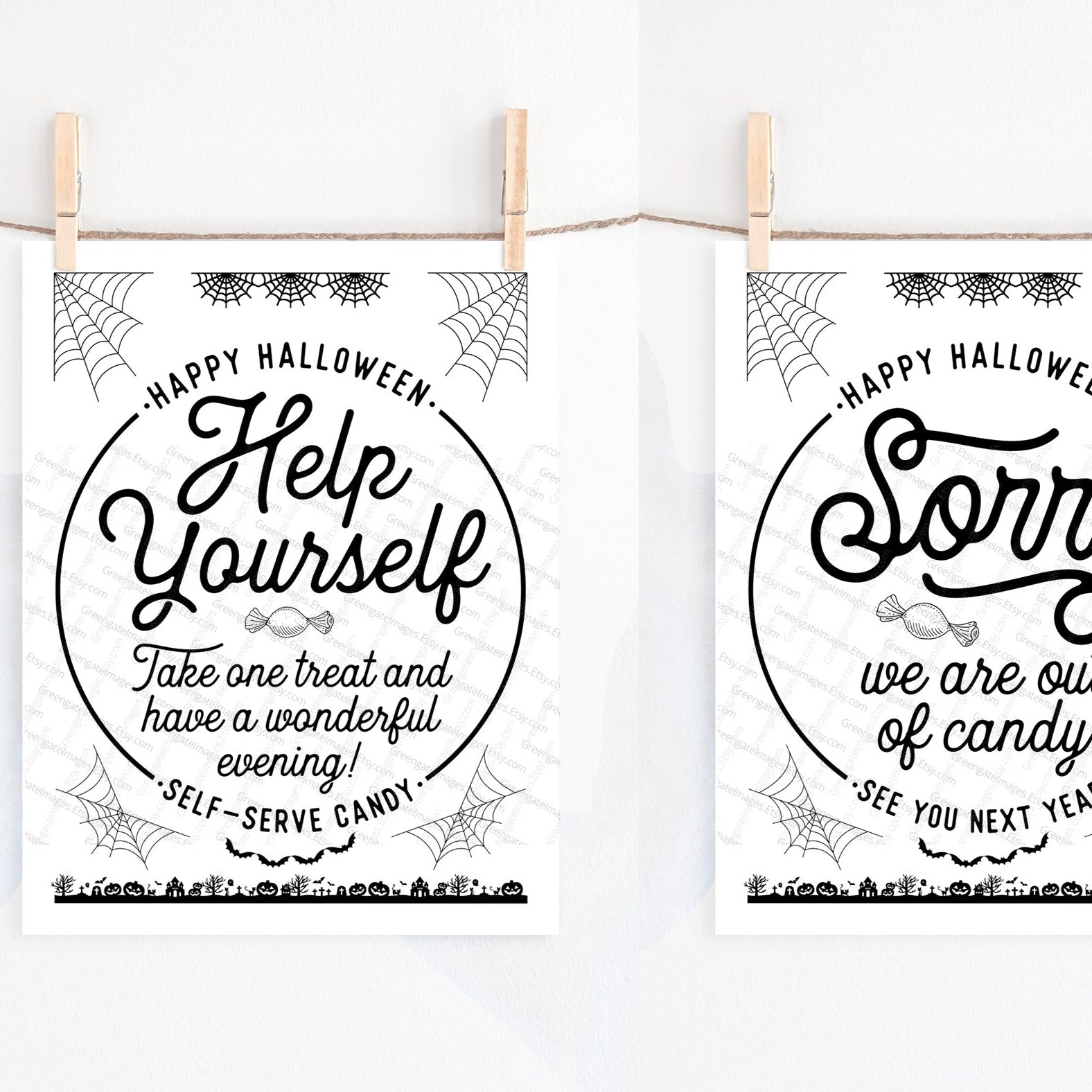 Vintage Style Black and White Trick or Treat Signs