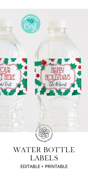 Christmas Holly Water Bottle Label