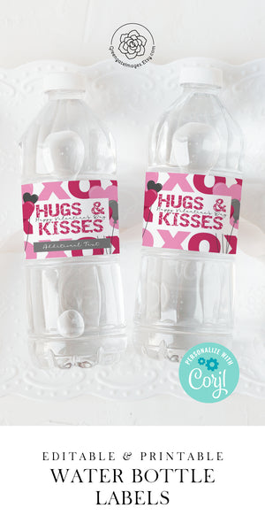 XO Valentine Water Bottle Label - Pink and Magenta