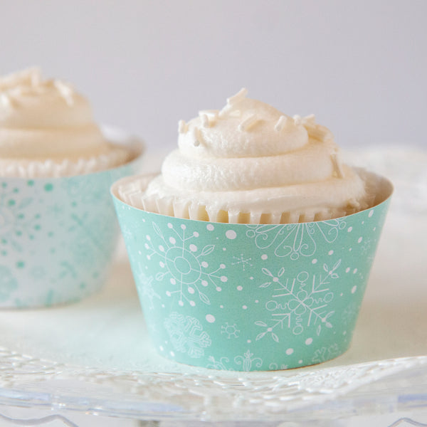 Mint Green Snowflake Cupcake Wrappers