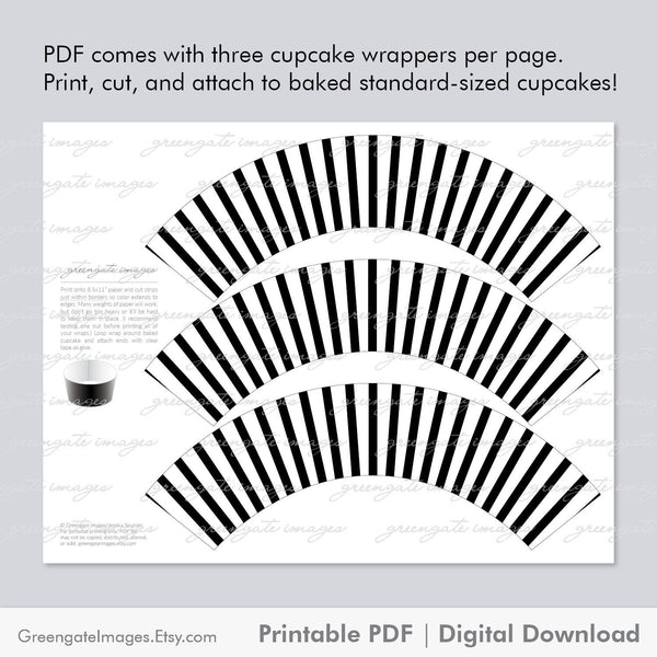 Black and White Striped Cupcake Wrapper - Printable Digital Download by Greengate Images