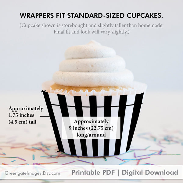 Black and White Striped Cupcake Wrapper - Printable Digital Download by Greengate Images