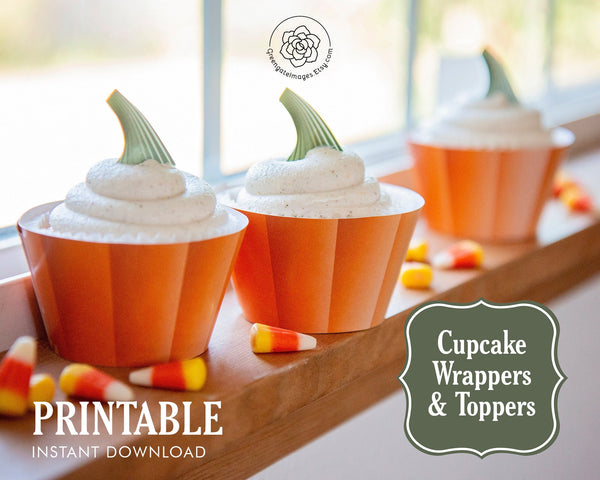 Pumpkin Cupcake Wrappers with Toppers 