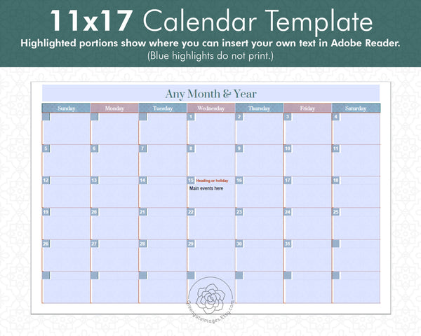 Editable 11x17 Calendar Template 