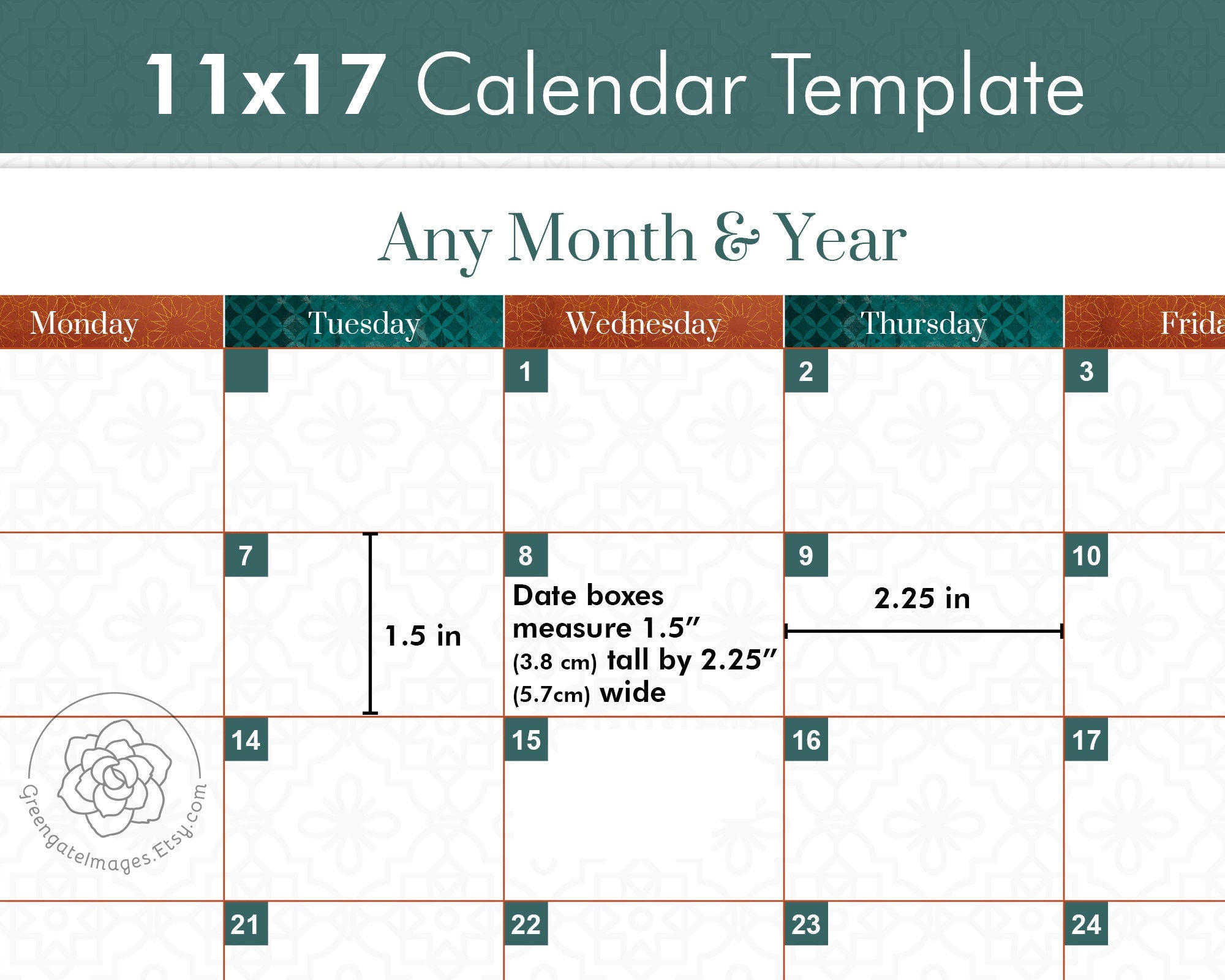 Editable 11x17 Calendar Template - Moroccan Design Theme – Greengate Images editable-11x17-calendar-template-moroccan-design-theme-greengate-images