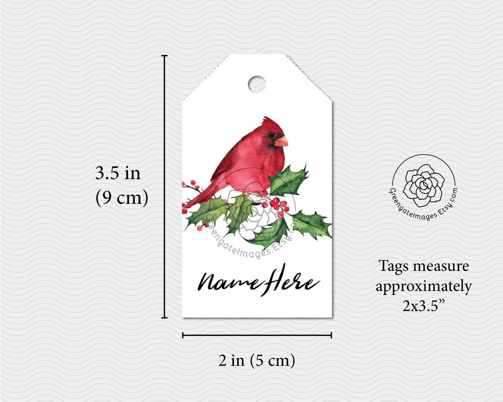 Winter Birds Christmas Tags, Tree Gift Tags, Woodland Cardinal Birdhouse,  Gift Tags With String, Personalized Labels, Custom Printed 2 Size 
