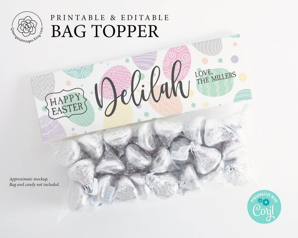 Editable Bag Toppers, easter favor bags, ziplock candy bag, snack bag label, easter eggs, personalized name labels, Easter gift ideas