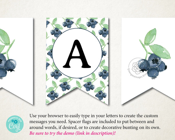 Blueberry Message Banner - Printable Digital Download by Greengate Images