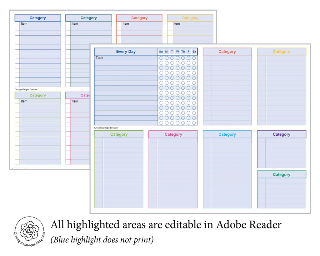 Task Checklist Pages - Editable, color-coded – Greengate Images