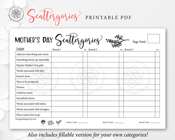 Mother's Day Scattergories 