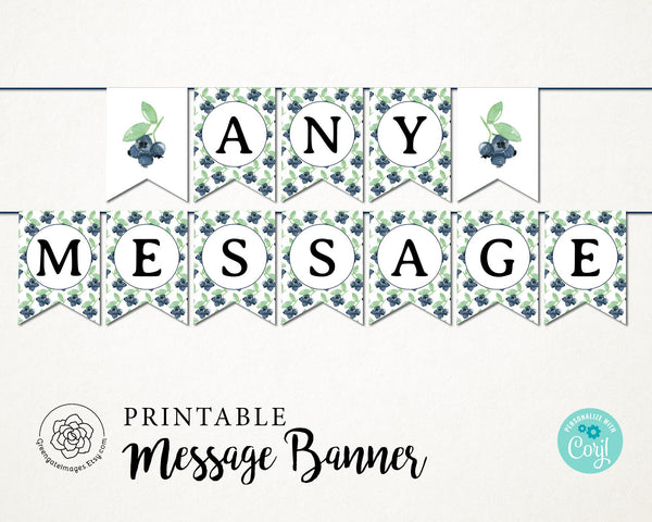 Blueberry Message Banner - Printable Digital Download by Greengate Images