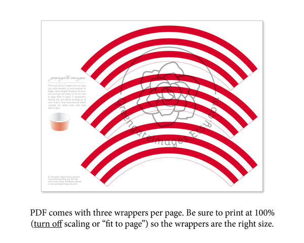 Red Striped Printable Cupcake Wrapper - Printable Digital Download by Greengate Images