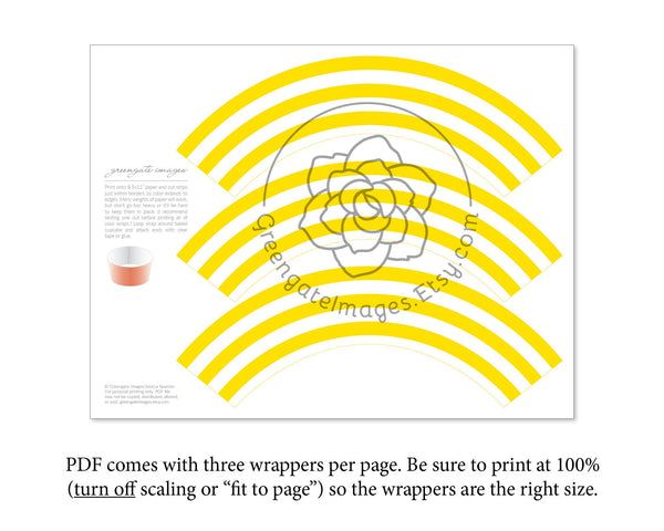 Yellow Striped Printable Cupcake Wrapper - Printable Digital Download by Greengate Images