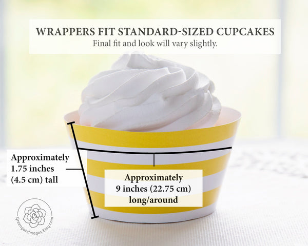 Yellow Striped Printable Cupcake Wrapper - Printable Digital Download by Greengate Images