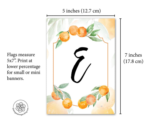 Oranges & Leaves Message Banner: Rectangle citrus bunting you edit in Corjl to create personalized banners. 100js - Printable Digital Download by Greengate Images