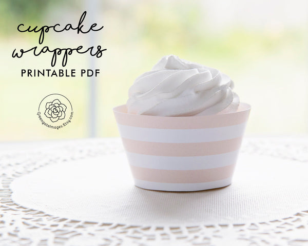 Peach Striped Printable Cupcake Wrapper - Printable Digital Download by Greengate Images
