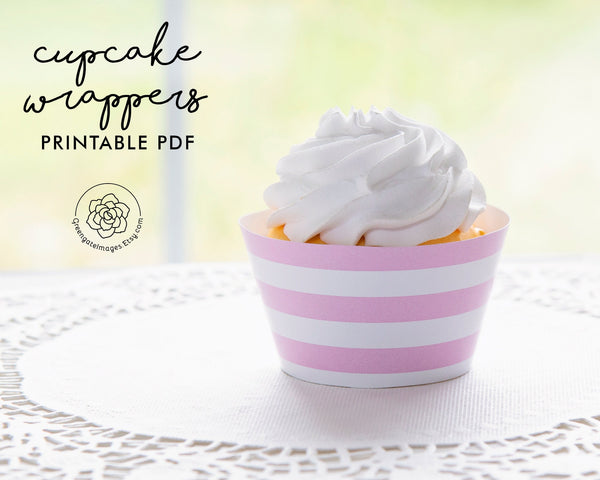 Pink Striped Printable Cupcake Wrapper - Printable Digital Download by Greengate Images