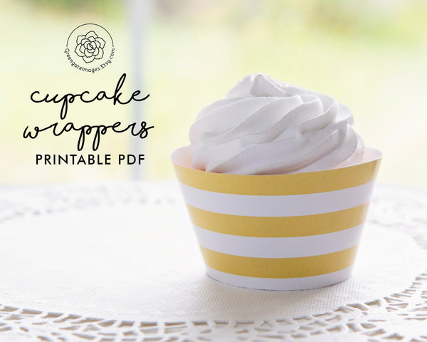 Butter Yellow Striped Printable Cupcake Wrapper - Printable Digital Download by Greengate Images