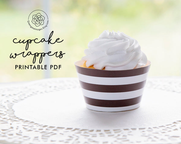 Brown Striped Printable Cupcake Wrapper - Printable Digital Download by Greengate Images